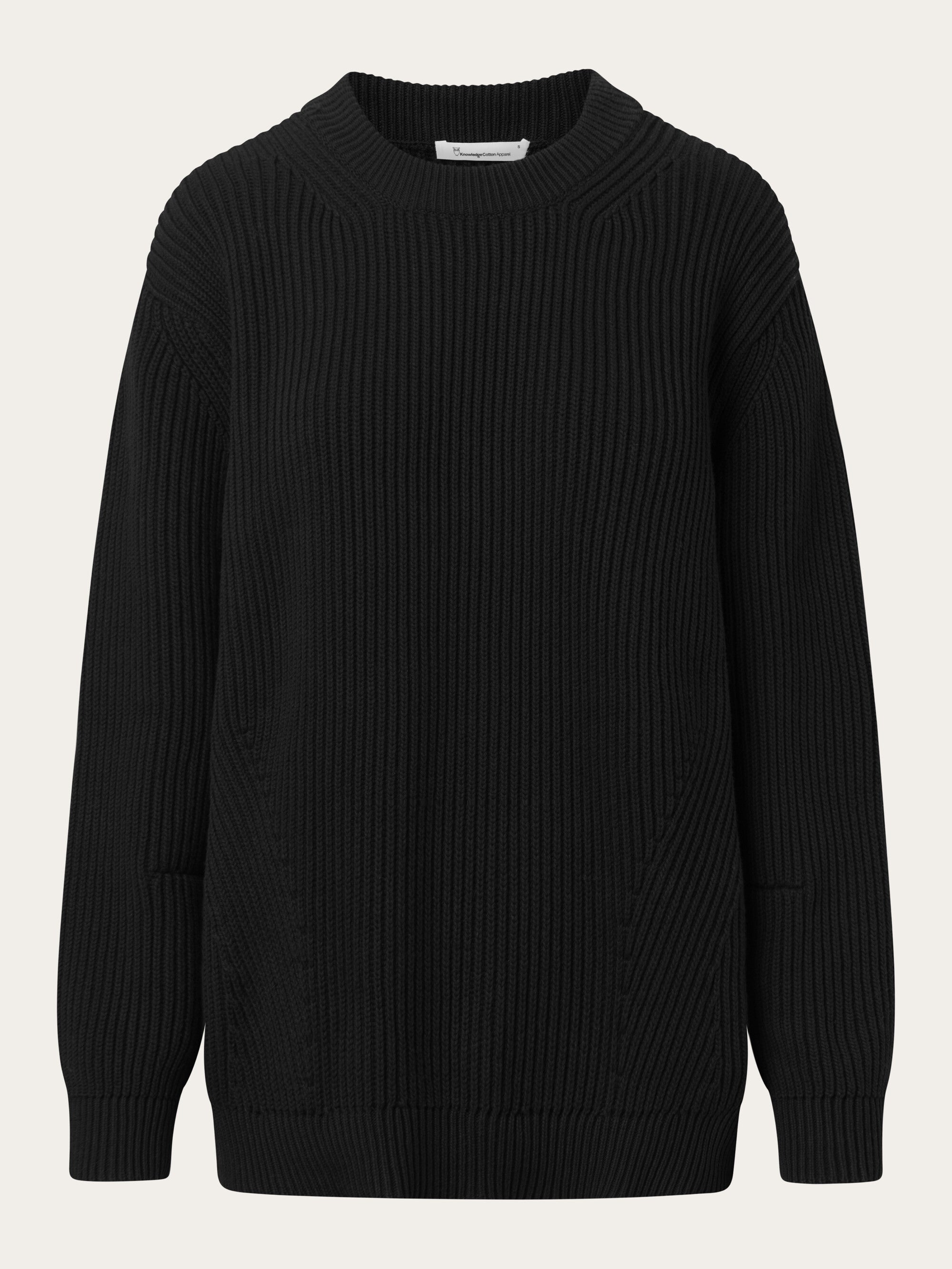 Heavy rib oversize crew neck knit Black Jet von KnowledgeCotton Apparel kaufen