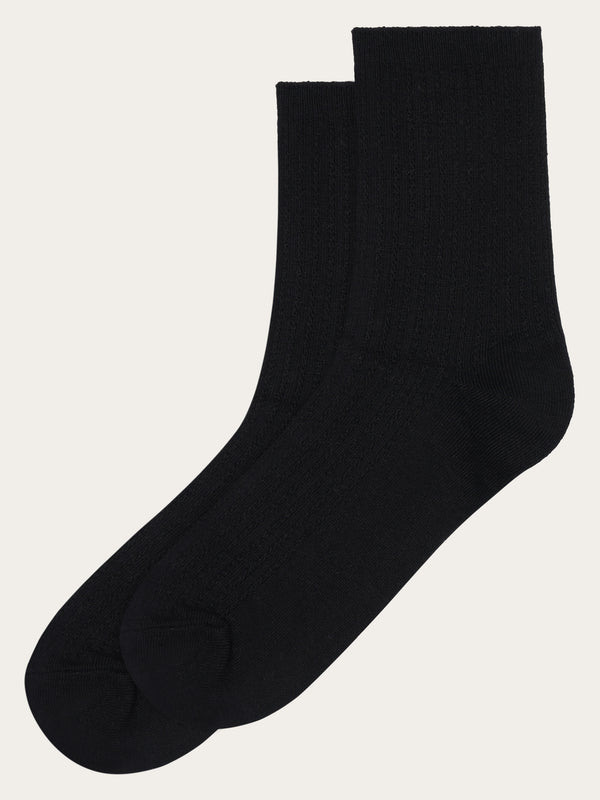 KnowledgeCotton Apparel - WMN 1-pack Cable structure socks - GOTS/Vegan Socks 1300 Black Jet