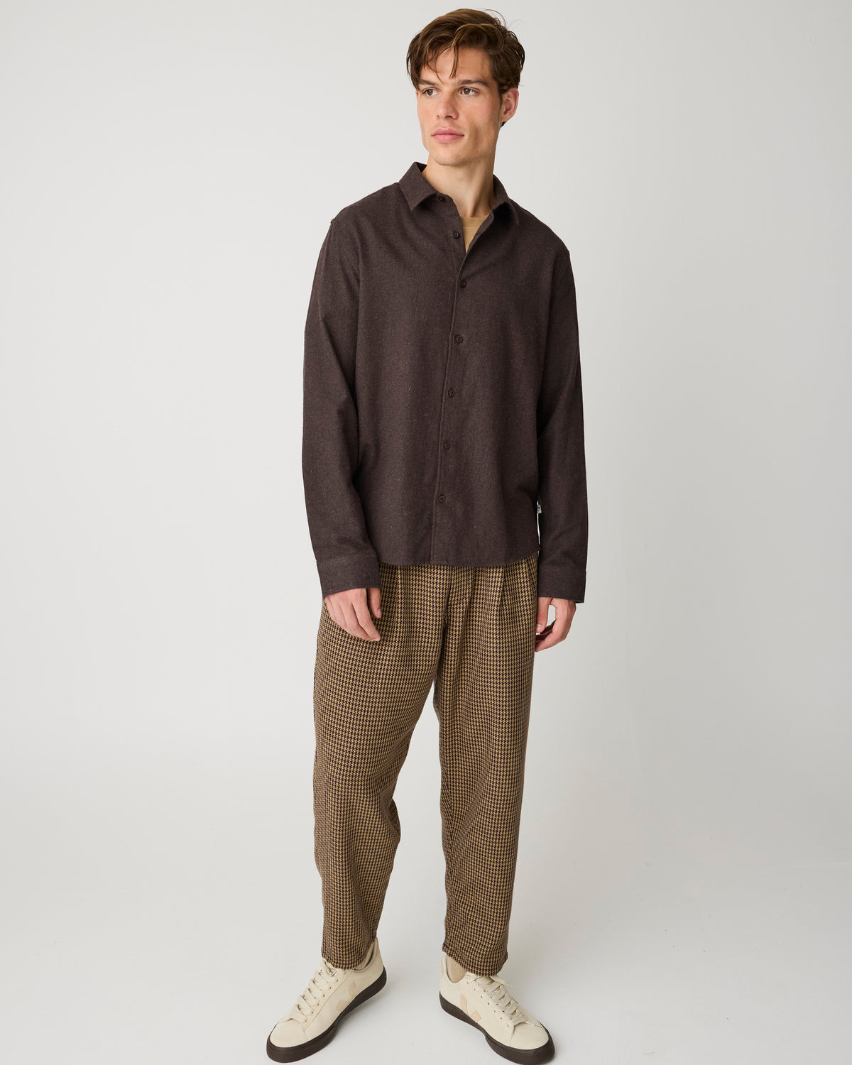 Ozone relaxed houndtooth pant - Dark Brown check