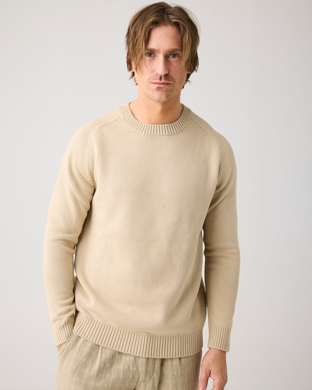 Plain knitted crew neck - Light feather gray