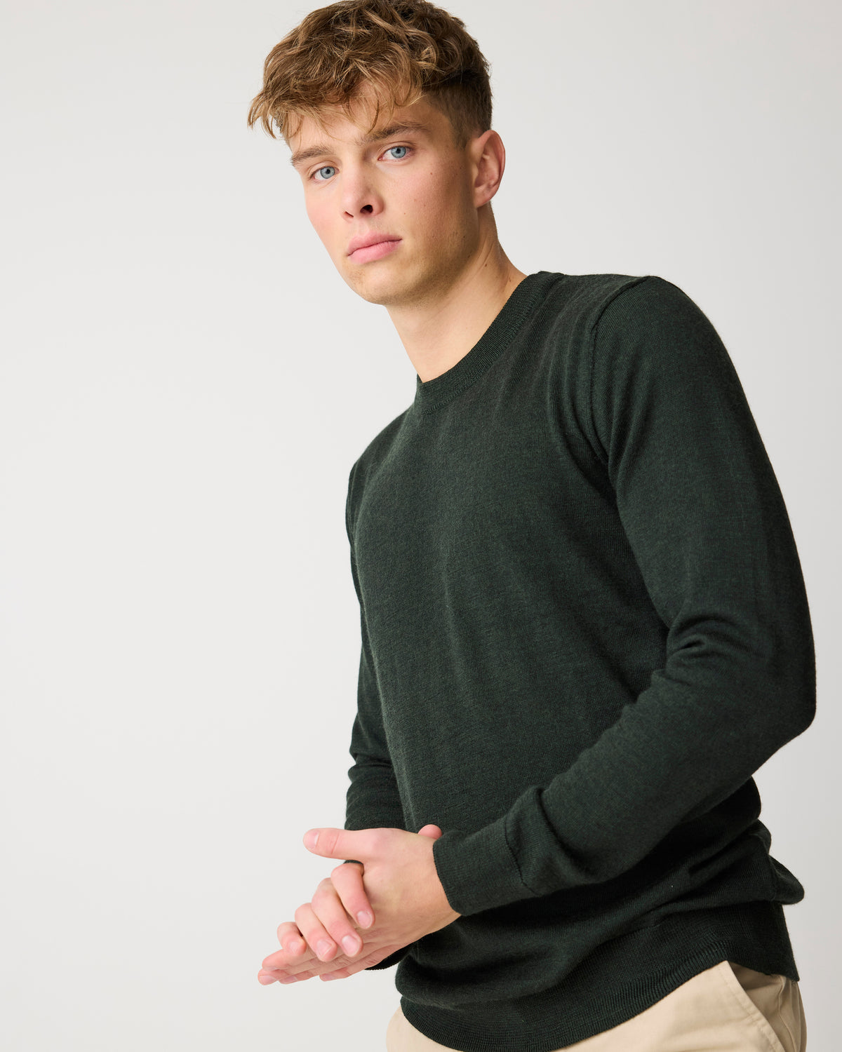 Merino crew neck sweater - Forest Night