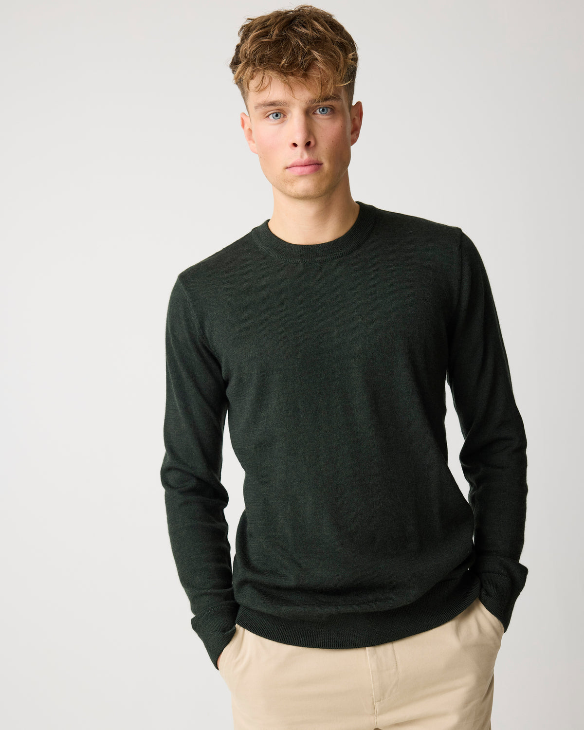 Merino crew neck sweater - Forest Night