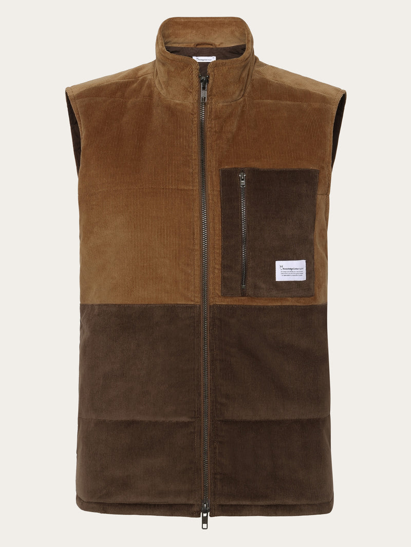 KnowledgeCotton Apparel - UNI 14-wales corduroy colorblock vest - GRS/Vegan Vests 1121 Dachshund