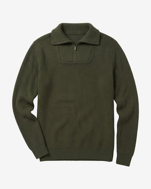 KnowledgeCotton Apparel - MEN 1/2 neck zip merino wool rib knit Knits 1068 Burned Olive