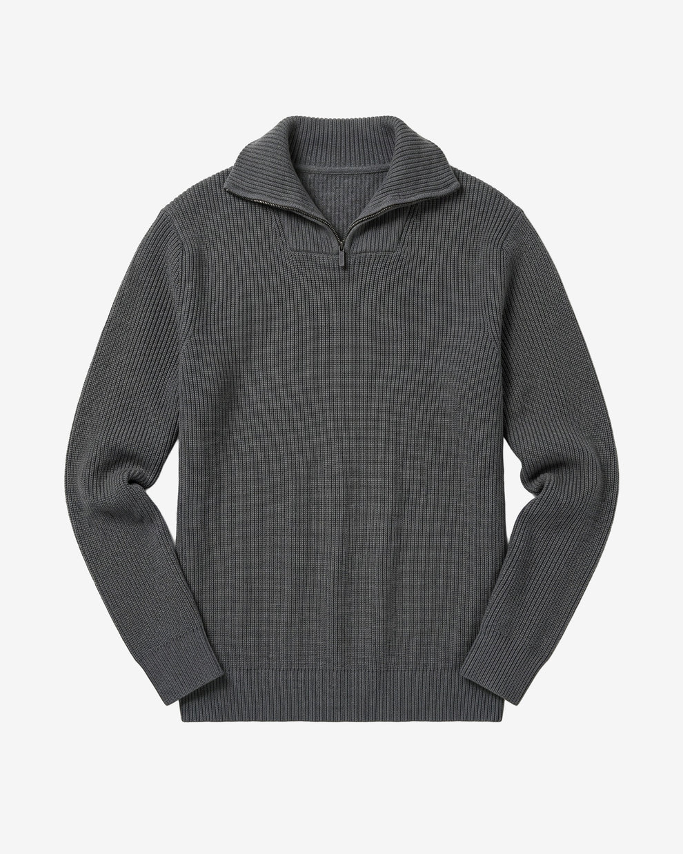 KnowledgeCotton Apparel - MEN 1/2 neck zip merino wool rib knit Knits 1073 Dark Grey Melange