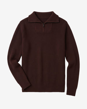 KnowledgeCotton Apparel - MEN 1/2 neck zip merino wool rib knit Knits 1487 Chocolate Torte