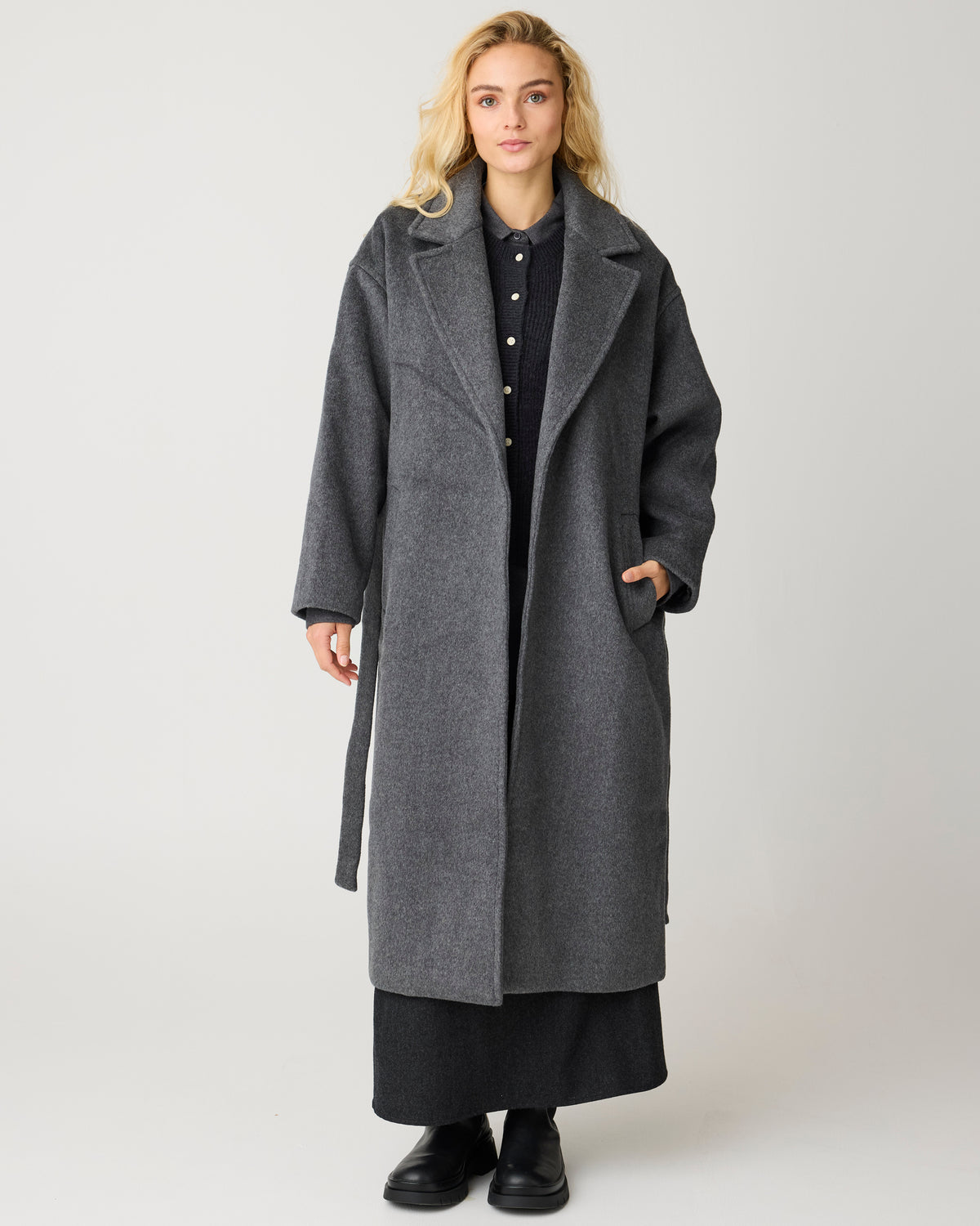 Wool lapel coat - Dark Grey Melange