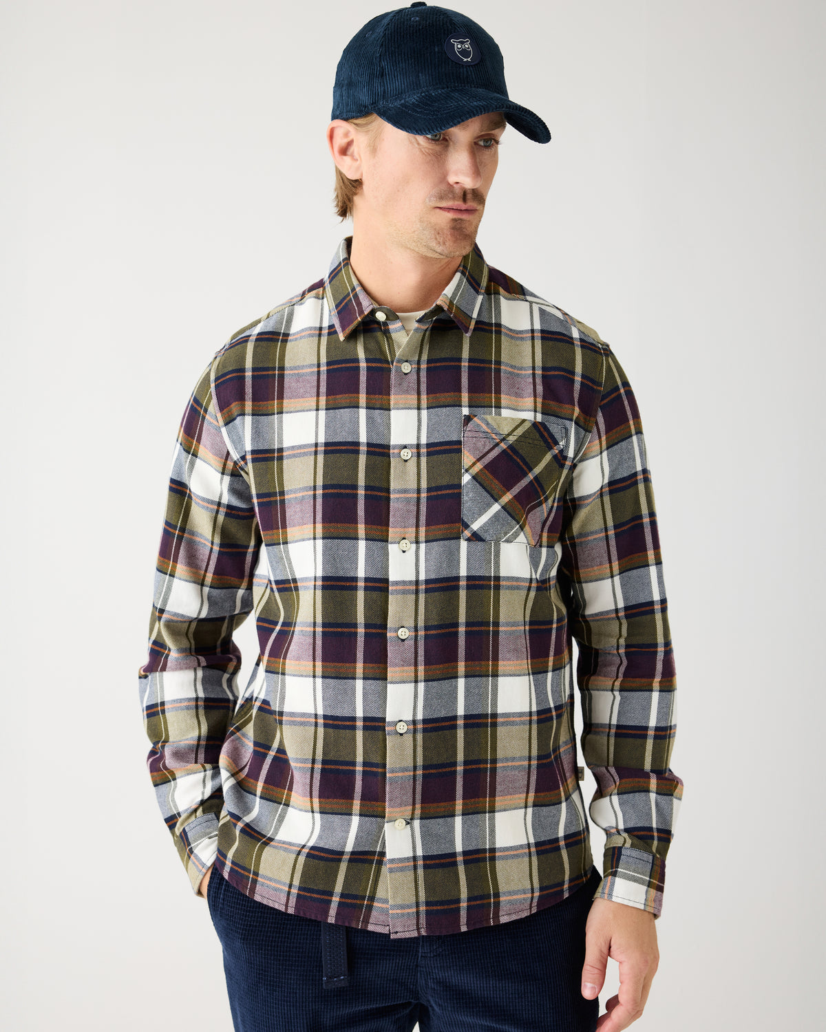 Light flannel checkered costum fit shirt - blue check