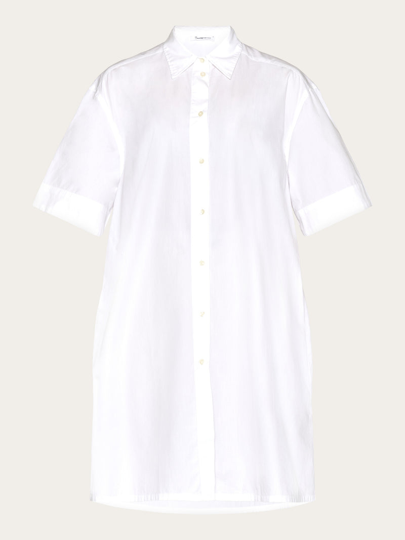 KnowledgeCotton Apparel - WMN A-shape short sleeved poplin shirt dress - GOTS/Vegan Dresses 1010 Bright White