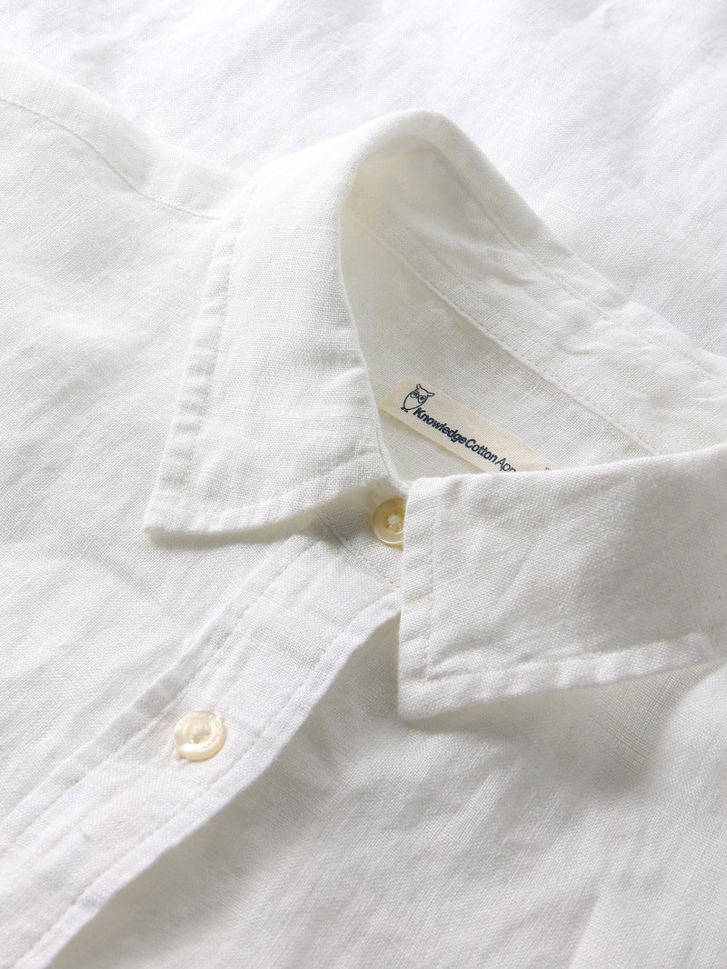 KnowledgeCotton Apparel - WMN ASTER fold up short sleeve linen shirt Shirts 1010 Bright White