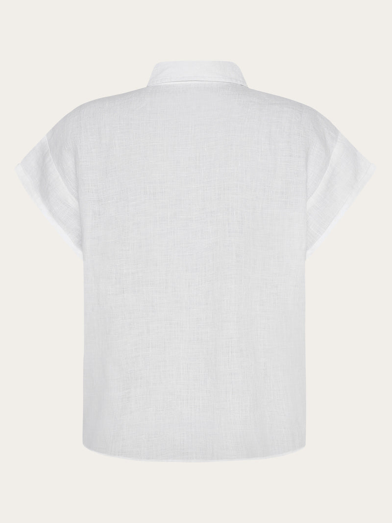KnowledgeCotton Apparel - WMN ASTER fold up short sleeve linen shirt Shirts 1010 Bright White