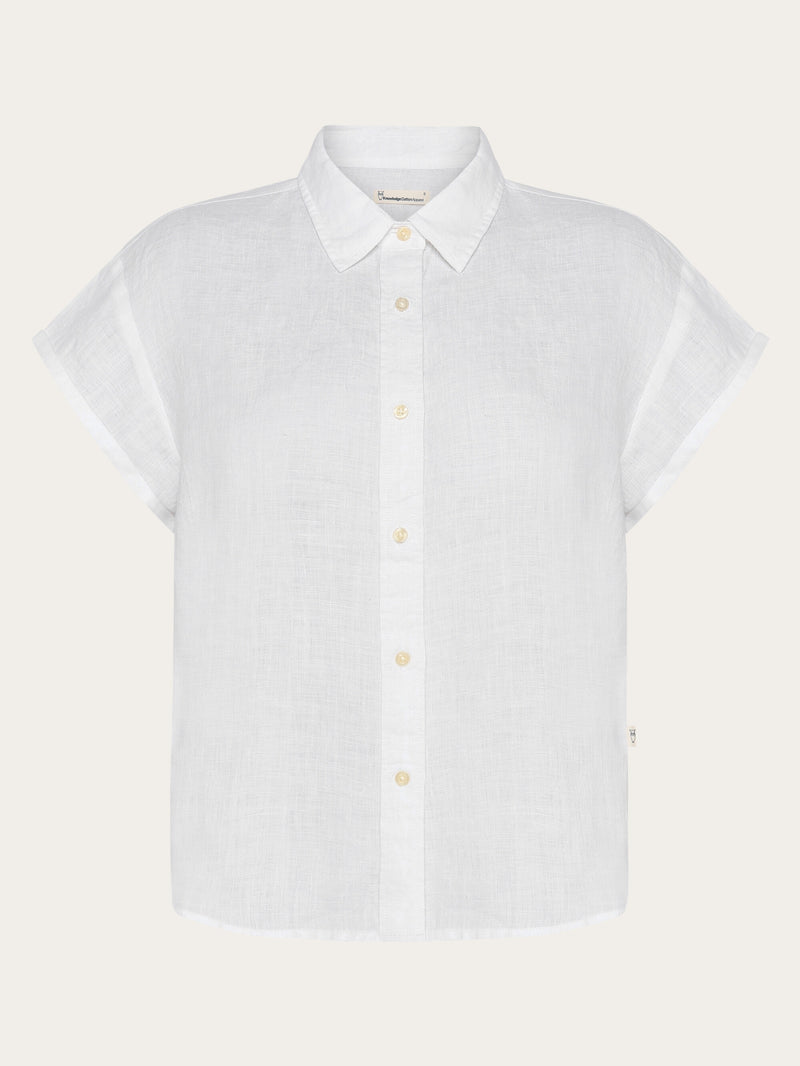 KnowledgeCotton Apparel - WMN ASTER fold up short sleeve linen shirt Shirts 1010 Bright White
