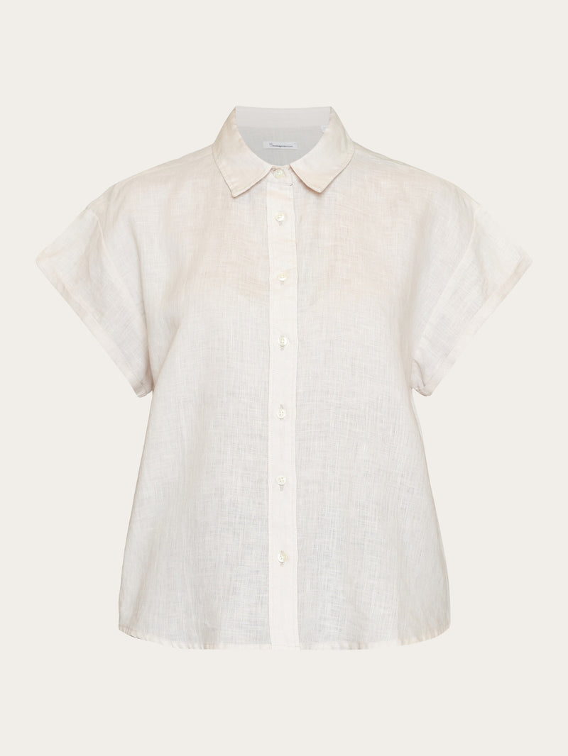 KnowledgeCotton Apparel - WMN ASTER fold up short sleeve linen shirt Shirts 1228 Light feather gray
