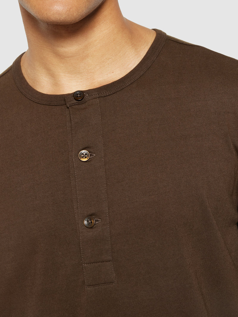 KnowledgeCotton Apparel - MEN BO long sleeve henley - Regenerative Organic Certified™ - GOTS/Vegan Henleys 1243 Demitasse (brown)