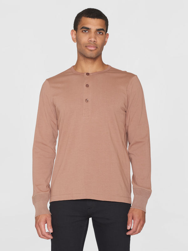 KnowledgeCotton Apparel - MEN BO long sleeve henley - Regenerative Organic Certified™ - GOTS/Vegan Henleys 1437 Chocolate Malt