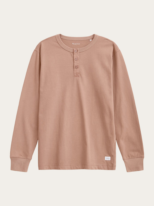 KnowledgeCotton Apparel - MEN BO long sleeve henley - Regenerative Organic Certified™ - GOTS/Vegan Henleys 1437 Chocolate Malt