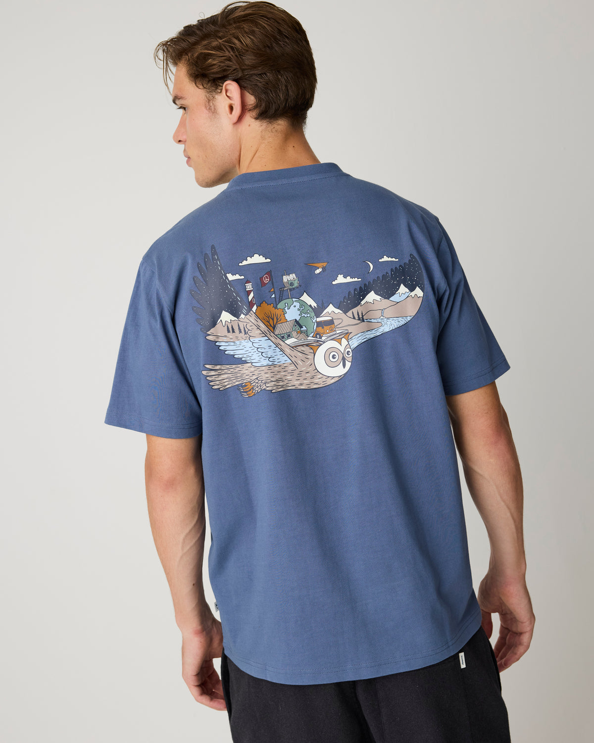 KnowledgeCotton Apparel - MEN Back print t-shirt T-shirts 1226 Vintage Indigo