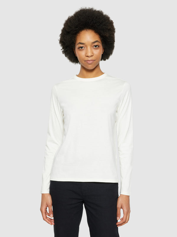 KnowledgeCotton Apparel - WMN Basic pima cotton long sleeve t-shirt - GOTS/Vegan Long Sleeves 1387 Egret