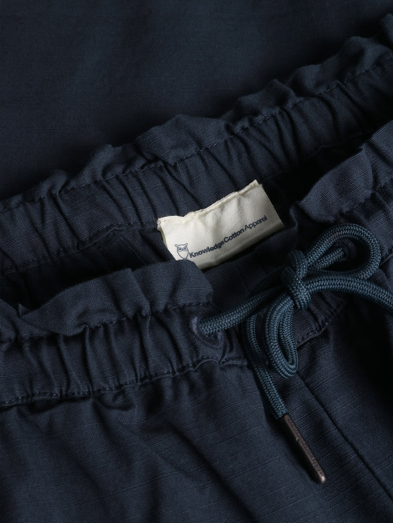 KnowledgeCotton Apparel - WMN Boardwalk slub shorts with elastic waist - GOTS/Vegan Shorts 1001 Total Eclipse