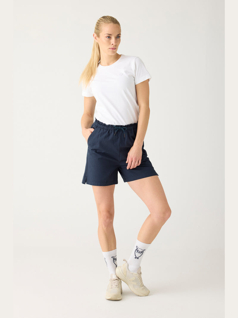 KnowledgeCotton Apparel - WMN Boardwalk slub shorts with elastic waist - GOTS/Vegan Shorts 1001 Total Eclipse