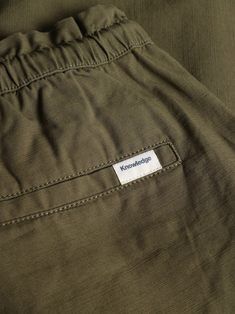 KnowledgeCotton Apparel - WMN Boardwalk slub shorts with elastic waist - GOTS/Vegan Shorts 1068 Burned Olive