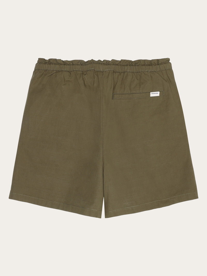 KnowledgeCotton Apparel - WMN Boardwalk slub shorts with elastic waist - GOTS/Vegan Shorts 1068 Burned Olive