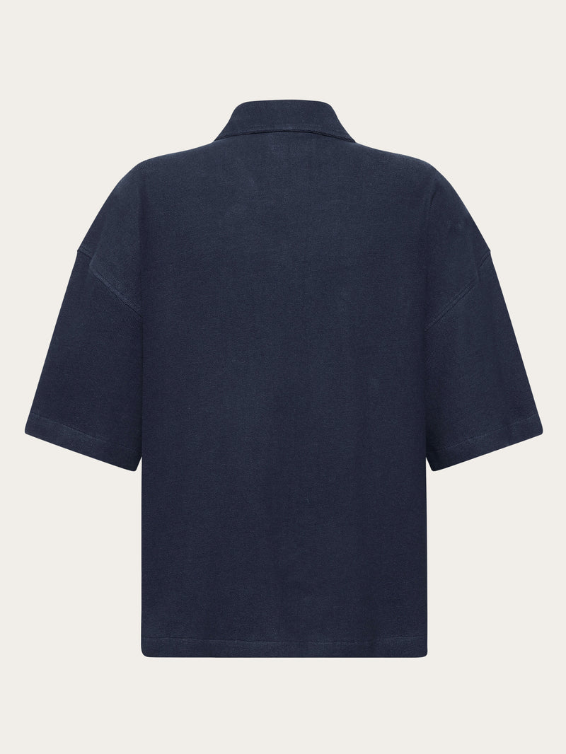 KnowledgeCotton Apparel - WMN Bouclé short sleeved shirt - GOTS/Vegan Shirts 1412 Night Sky