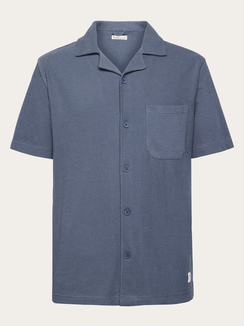 KnowledgeCotton Apparel - MEN Box fit short sleeve bouclé shirt - GOTS/Vegan Shirts 1226 Vintage Indigo