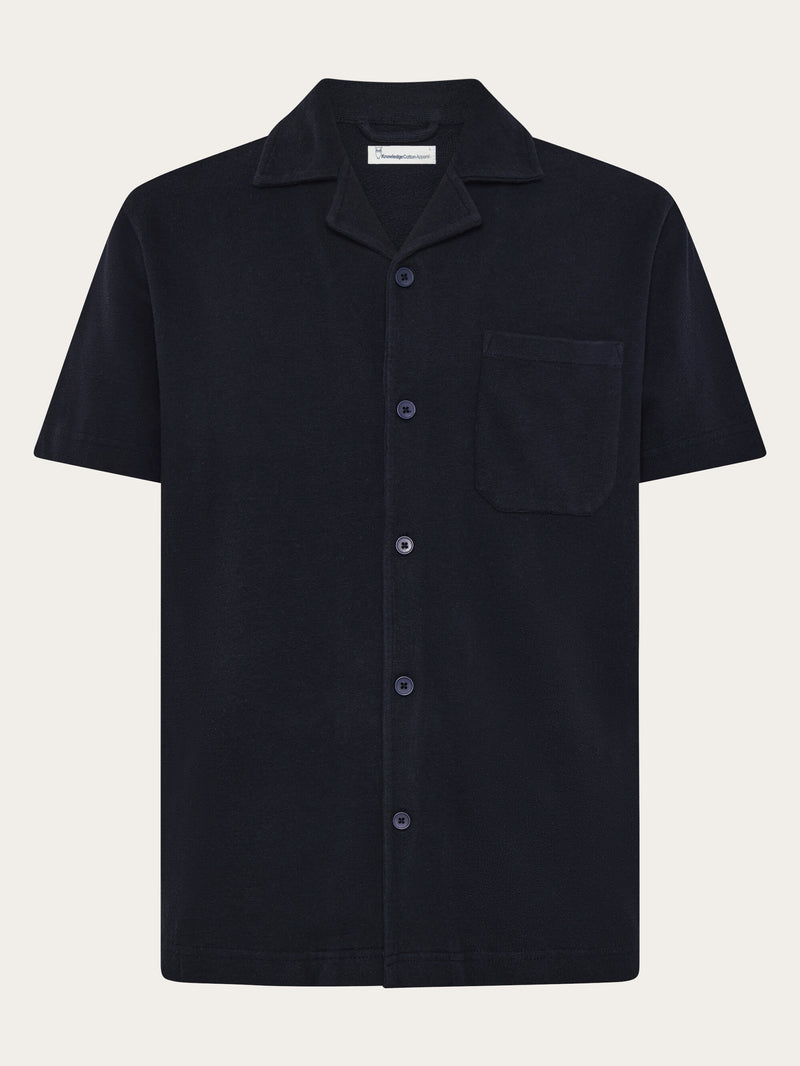 KnowledgeCotton Apparel - MEN Box fit short sleeve bouclé shirt - GOTS/Vegan Shirts 1412 Night Sky