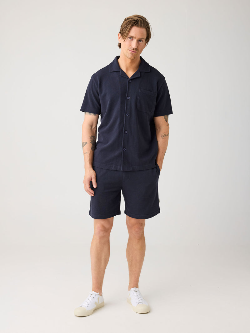 KnowledgeCotton Apparel - MEN Box fit short sleeve bouclé shirt - GOTS/Vegan Shirts 1412 Night Sky