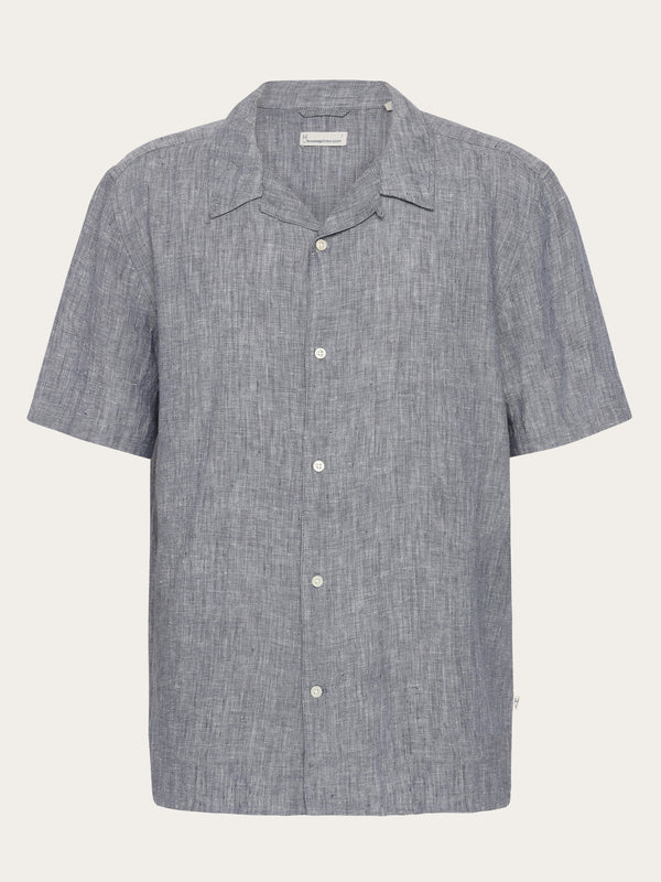 KnowledgeCotton Apparel - MEN Box fit short sleeved linen shirt Shirts 1226 Vintage Indigo