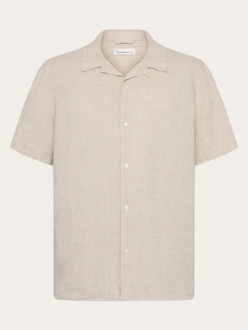 KnowledgeCotton Apparel - MEN Box fit short sleeved linen shirt Shirts 1228 Light feather gray