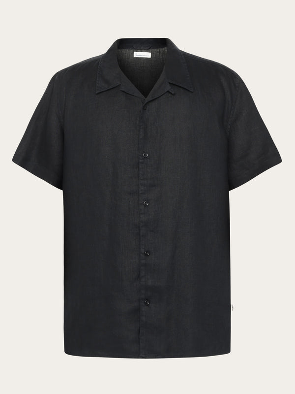 KnowledgeCotton Apparel - MEN Box fit short sleeved linen shirt Shirts 1300 Black Jet