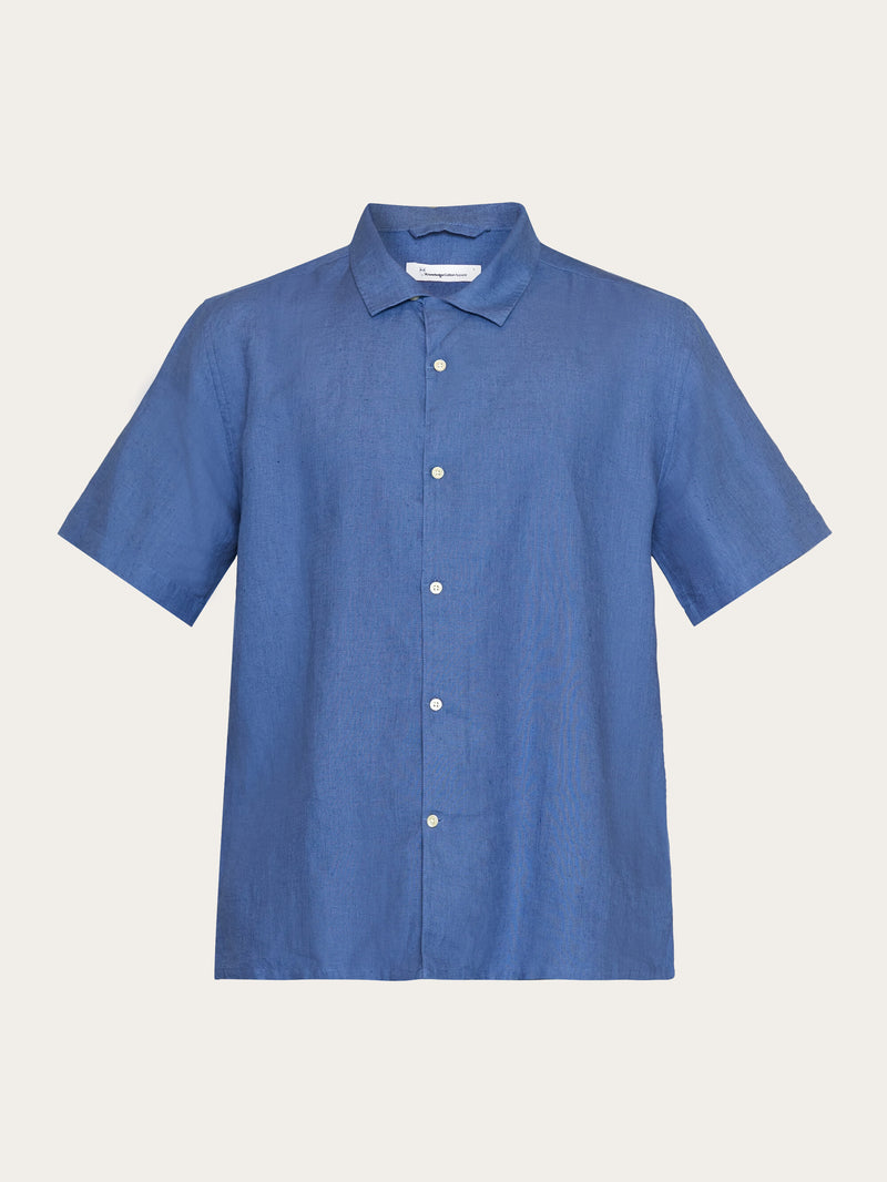 KnowledgeCotton Apparel - MEN Box fit short sleeved linen shirt Shirts 1432 Moonlight Blue