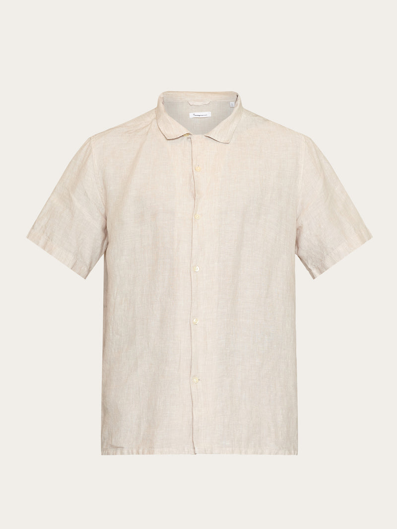 KnowledgeCotton Apparel - MEN Box fit short sleeved linen shirt Shirts 1449 Yarndyed - Light feather gray