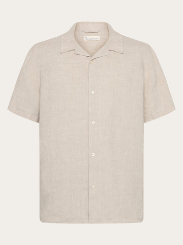 KnowledgeCotton Apparel - MEN Box fit short sleeved linen shirt Shirts 1449 Yarndyed - Light feather gray