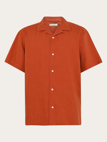 KnowledgeCotton Apparel - MEN Box fit short sleeved linen shirt Shirts 1488 Burnt Brick