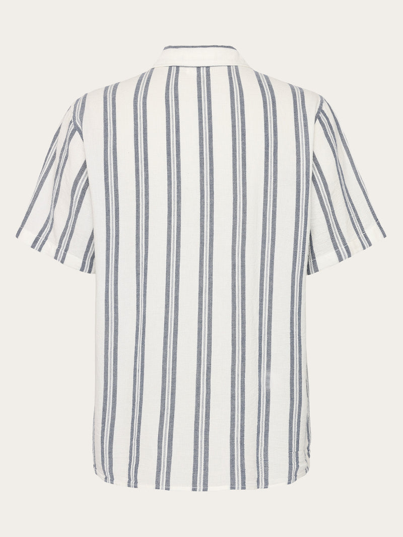 KnowledgeCotton Apparel - MEN Box short sleeve striped cotton shirt GOTS/Vegan Shirts 8021 Blue stripe
