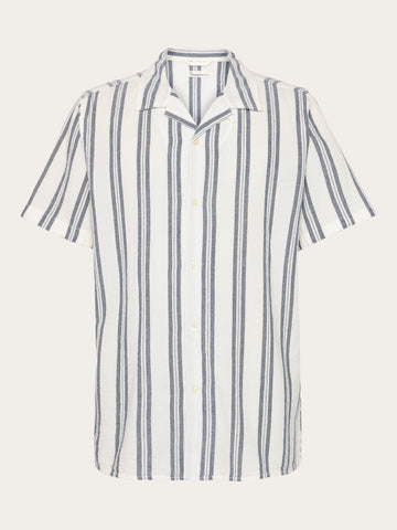 KnowledgeCotton Apparel - MEN Box short sleeve striped cotton shirt GOTS/Vegan Shirts 8021 Blue stripe
