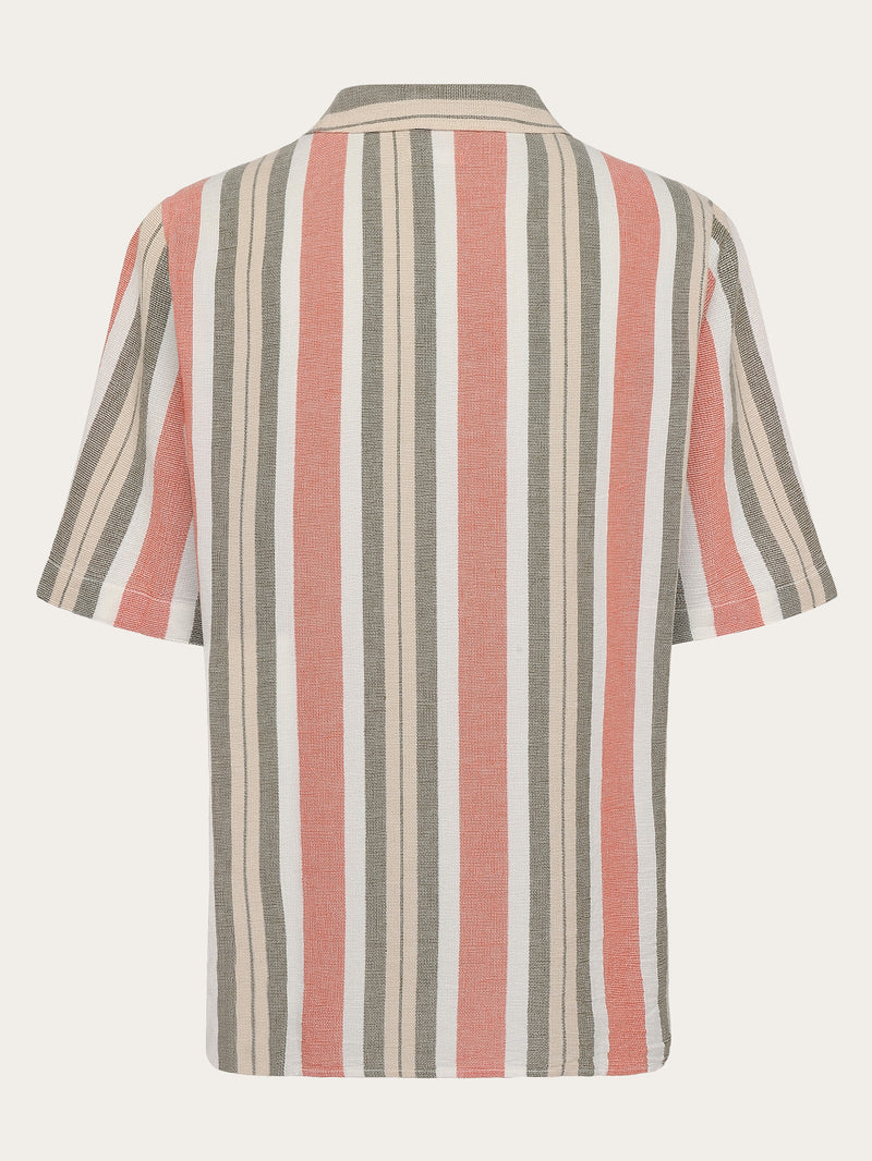 KnowledgeCotton Apparel - MEN Box short sleeve striped cotton shirt GOTS/Vegan Shirts 8023 Green stripe