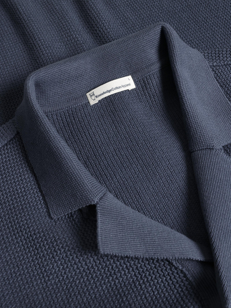 KnowledgeCotton Apparel - MEN Boxy short sleeve structured knitted shirt - Regenerative Organic Certified™ - GOTS/Vegan Knits 1226 Vintage Indigo