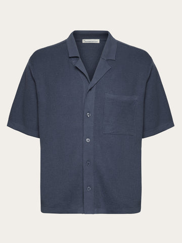 KnowledgeCotton Apparel - MEN Boxy short sleeve structured knitted shirt - Regenerative Organic Certified™ - GOTS/Vegan Knits 1226 Vintage Indigo