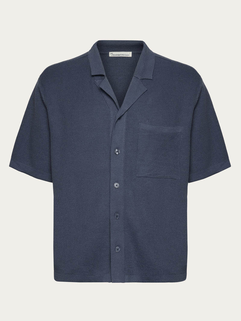 KnowledgeCotton Apparel - MEN Boxy short sleeve structured knitted shirt - Regenerative Organic Certified™ - GOTS/Vegan Knits 1226 Vintage Indigo