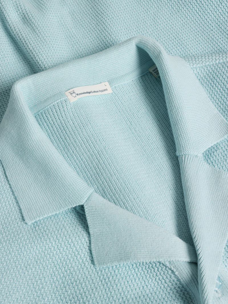 KnowledgeCotton Apparel - MEN Boxy short sleeve structured knitted shirt - Regenerative Organic Certified™ - GOTS/Vegan Knits 1480 Aqua-Esque