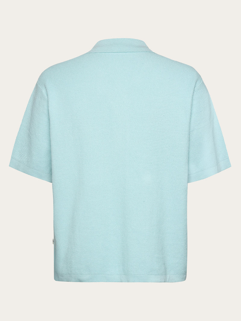 KnowledgeCotton Apparel - MEN Boxy short sleeve structured knitted shirt - Regenerative Organic Certified™ - GOTS/Vegan Knits 1480 Aqua-Esque