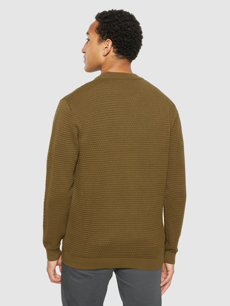 KnowledgeCotton Apparel - MEN Bubble knit cardigan - Regenerative Organic Certified® - GOTS/Vegan Knits 1100 Dark Olive