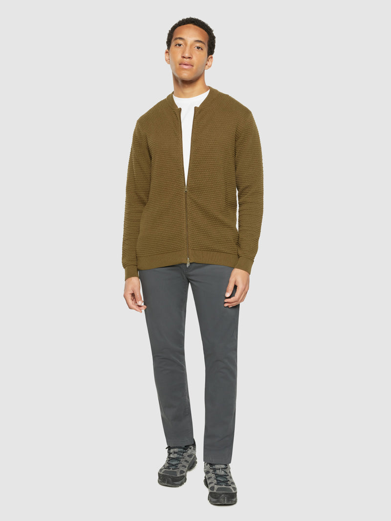 KnowledgeCotton Apparel - MEN Bubble knit cardigan - Regenerative Organic Certified® - GOTS/Vegan Knits 1100 Dark Olive