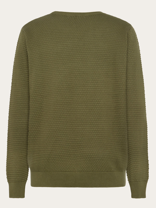 KnowledgeCotton Apparel - MEN Bubble knit crew neck Knits 1068 Burned Olive