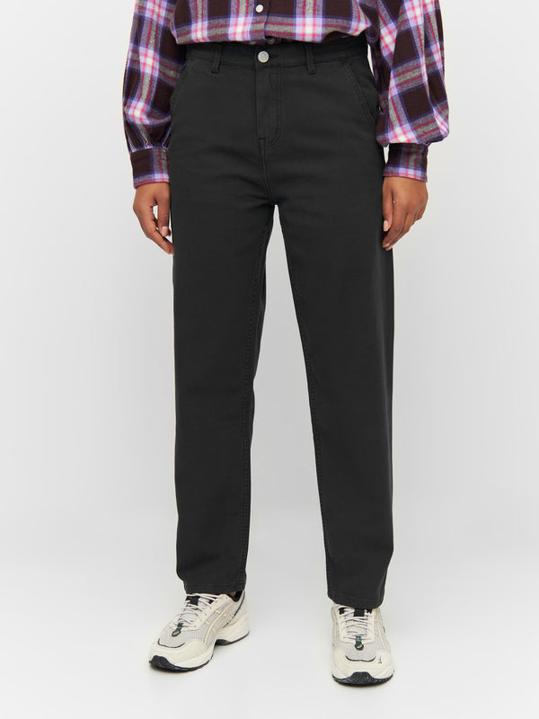 KnowledgeCotton Apparel - WMN CALLA tapered mid-rise canvas workwear pants Pants 1300 Black Jet