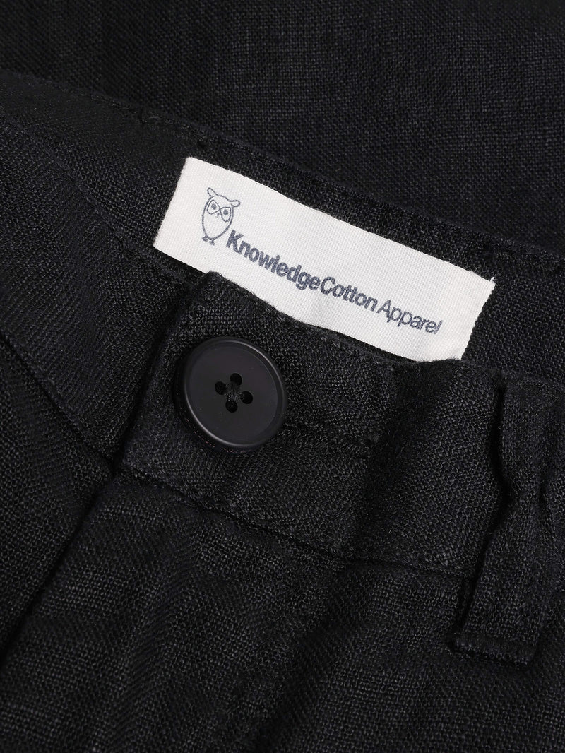 KnowledgeCotton Apparel - WMN CALLA tapered mid-rise linen pants - GOTS/Vegan Pants 1300 Black Jet